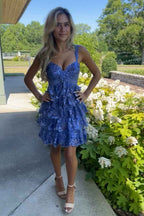 Sparkly Blue A Line Sequins Short Ruffled Homecoming Dress Bmbride