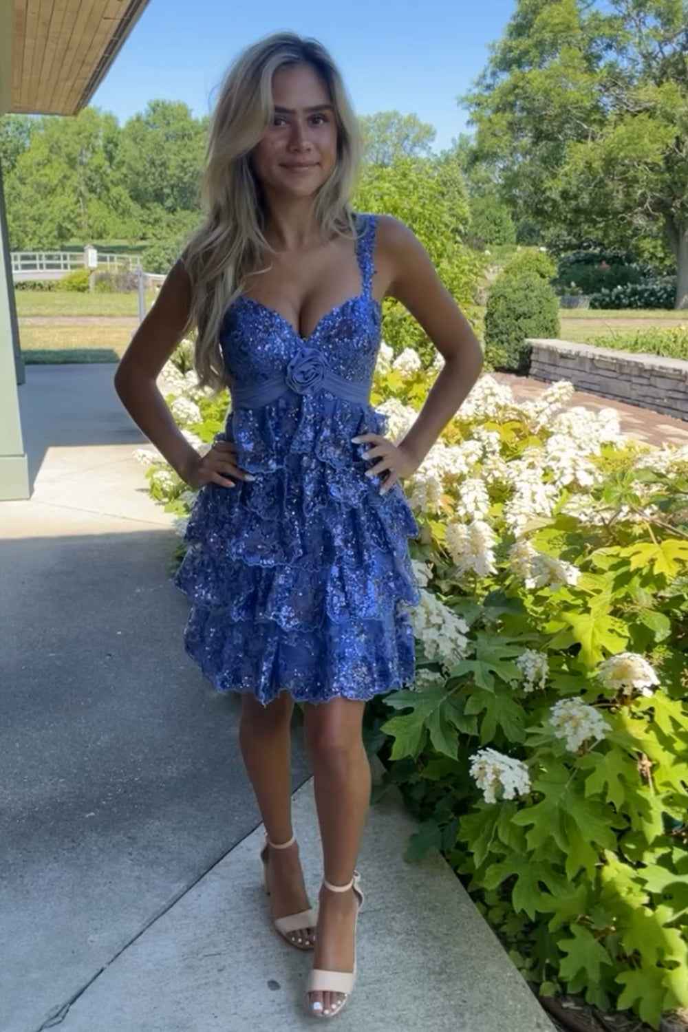 Sparkly Blue A Line Sequins Short Ruffled Homecoming Dress Bmbride