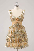 Sparkly Blue A Line Sequins Short Ruffled Homecoming Dress Bmbride