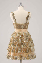 Sparkly Blue A Line Sequins Short Ruffled Homecoming Dress Bmbride