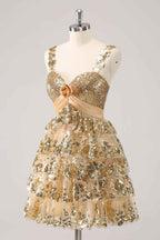 Sparkly Blue A Line Sequins Short Ruffled Homecoming Dress Bmbride