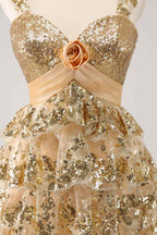 Sparkly Blue A Line Sequins Short Ruffled Homecoming Dress Bmbride