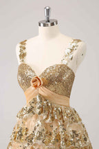 Sparkly Blue A Line Sequins Short Ruffled Homecoming Dress Bmbride