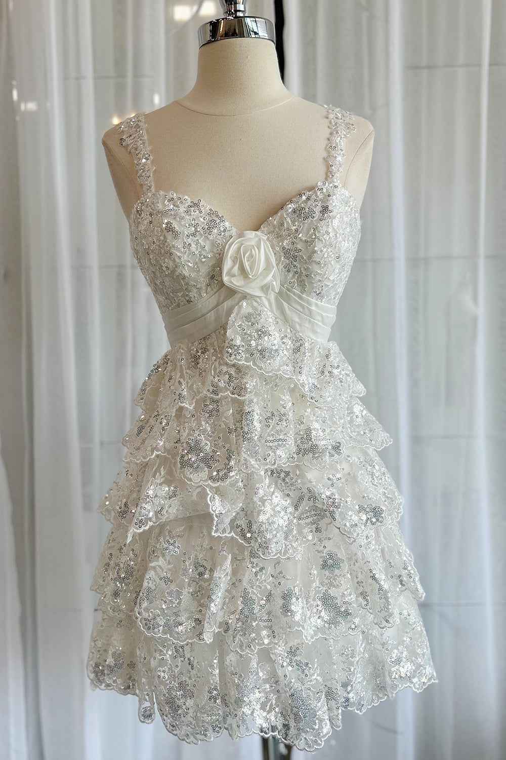 Sparkly Blue A Line Sequins Short Ruffled Homecoming Dress Bmbride