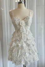 Sparkly Blue A Line Sequins Short Ruffled Homecoming Dress Bmbride