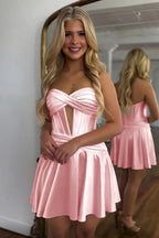 Royal Blue A Line Strapless Corset Short Homecoming Dress with keyhole