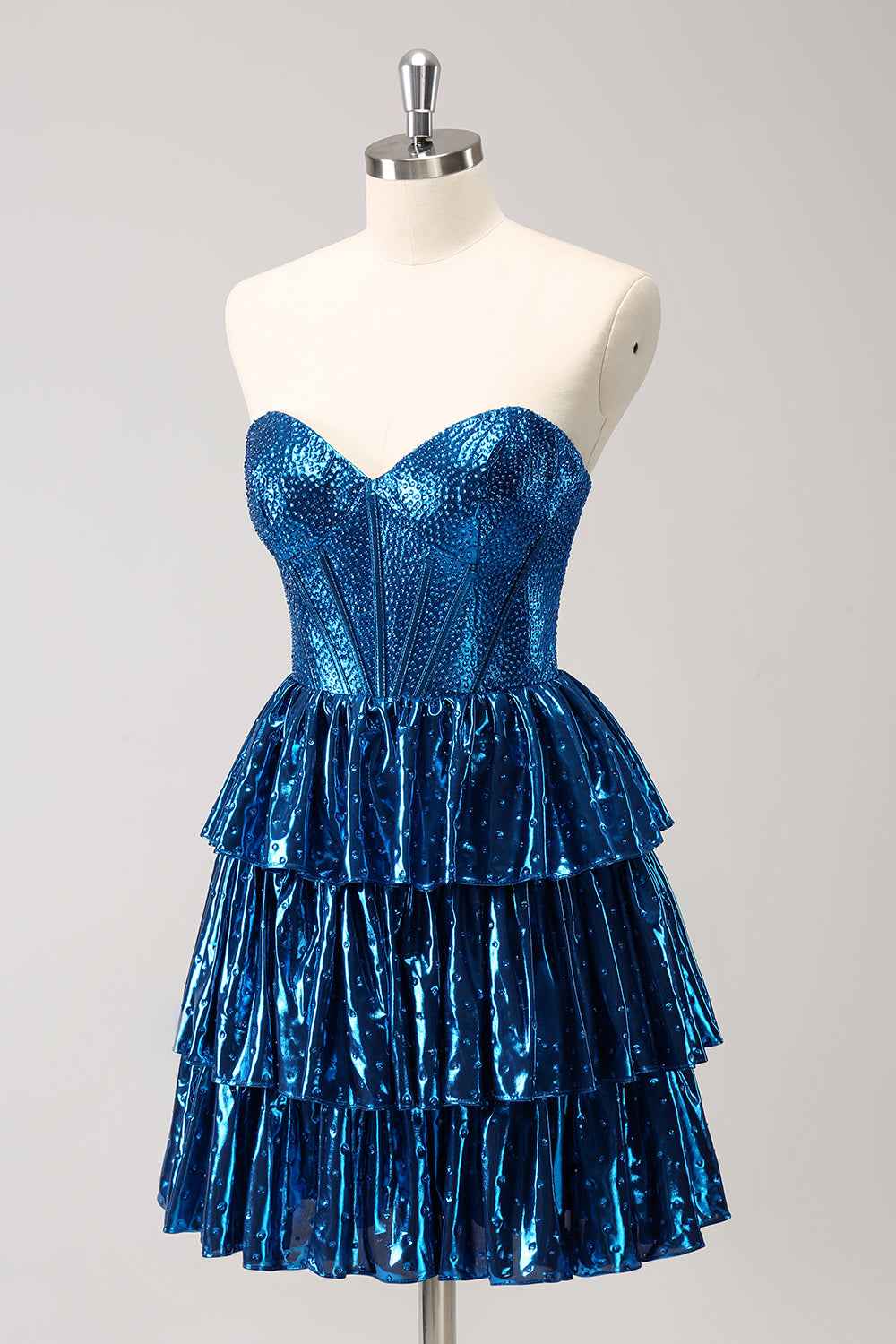 Sparkly Peacock Blue Sweetheart Ruffled Short Homecoming Dress Bmbride