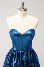 Sparkly Peacock Blue Sweetheart Ruffled Short Homecoming Dress Bmbride