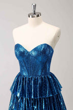 Sparkly Peacock Blue Sweetheart Ruffled Short Homecoming Dress Bmbride