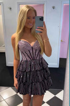 Sparkly Black A Line Corset Short Homecoming Dress With Ruffles Bmbride
