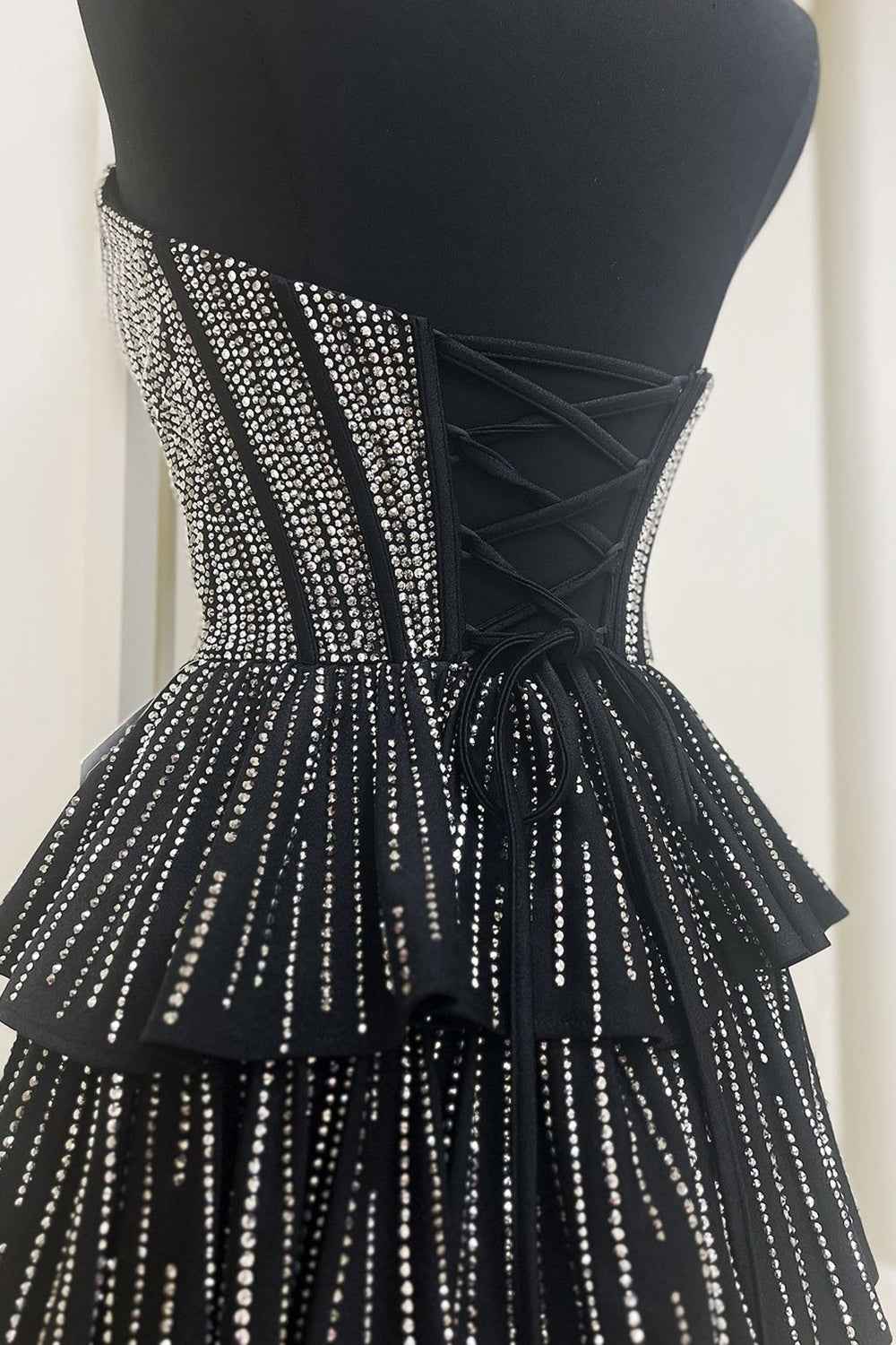 Sparkly Black A Line Corset Short Homecoming Dress With Ruffles Bmbride