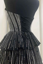 Sparkly Navy Sweetheart Corset Short Homecoming Dress With Ruffles
