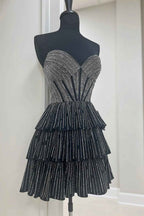 Sparkly Grey Sweetheart Ruffled Short Homecoming Dress Bmbride