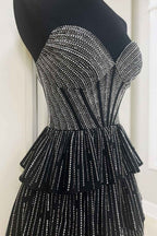 Sparkly Black A Line Corset Short Homecoming Dress With Ruffles Bmbride