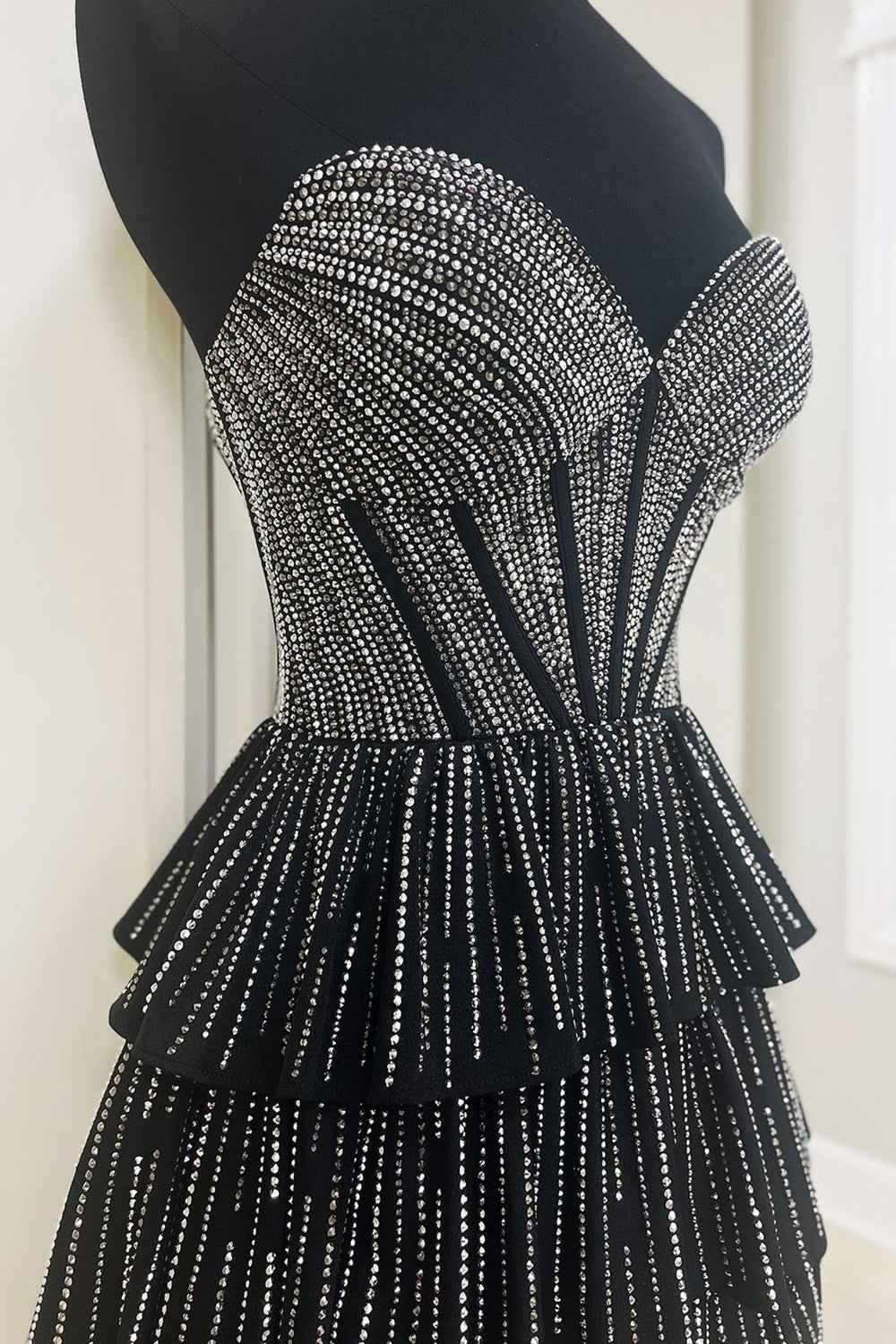 Sparkly Lilac A Line Corset Strapless Tiered Short Homecoming Dress