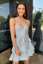 Sparkly Grey Sweetheart Ruffled Short Homecoming Dress Bmbride