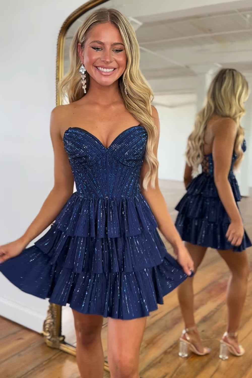 Sparkly Black A Line Corset Short Homecoming Dress With Ruffles Bmbride