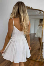 Sparkly A Line White Beaded Corset Short Homecoming Dress