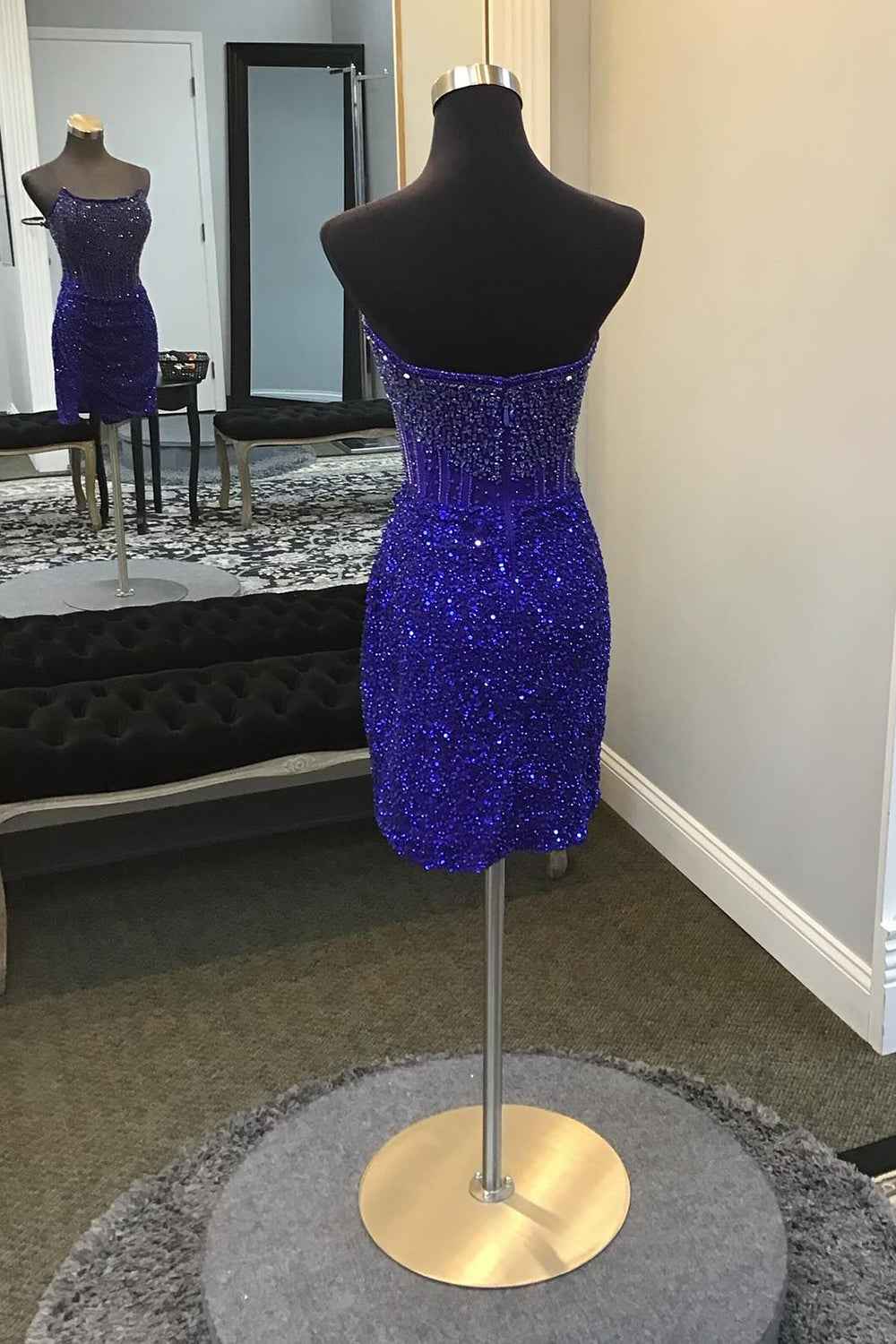 Golden Silver Corset Strapless Tight Short Homecoming Dress with Beading