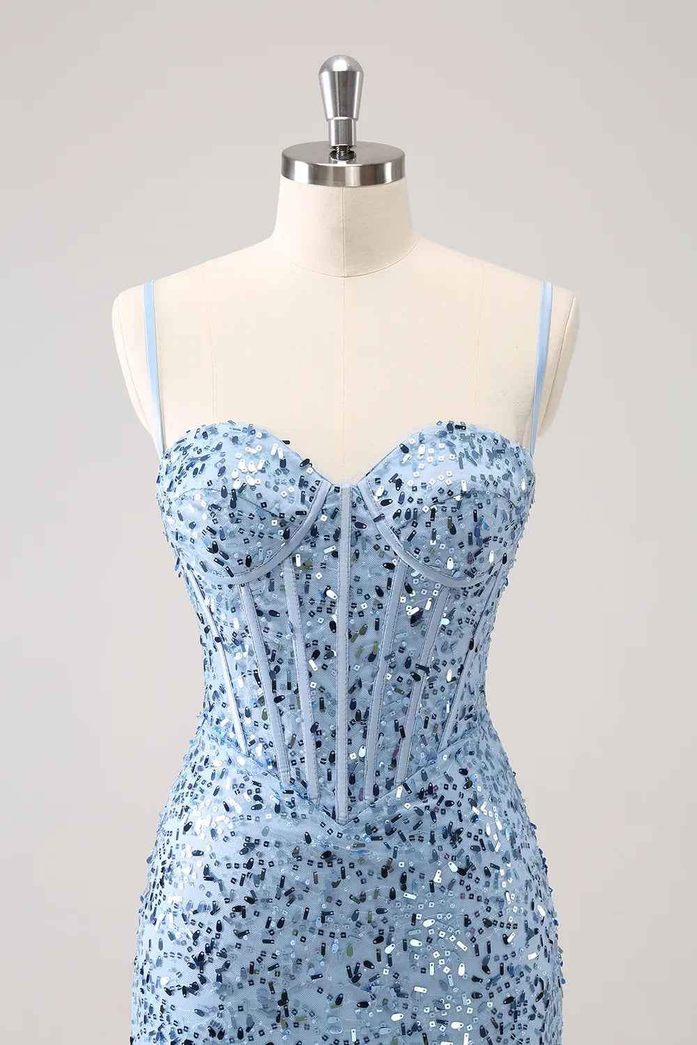 Sparkly Blue Spaghetti Straps Corset Tight Short Homecoming Dress Bmbride