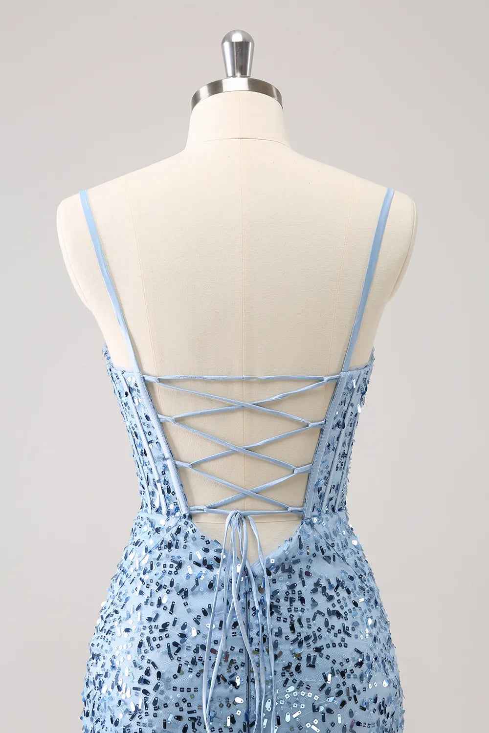 Sparkly Blue Spaghetti Straps Corset Tight Short Homecoming Dress Bmbride