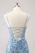 Sparkly Blue Spaghetti Straps Corset Tight Short Homecoming Dress Bmbride