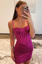 Sparkly Blue Spaghetti Straps Corset Tight Short Homecoming Dress Bmbride