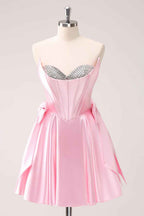 Sparkly Pink Corset Sweetheart A Line Short Homecoming Dress Bmbride
