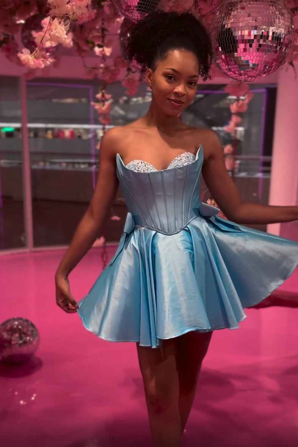Sparkly Pink Corset Sweetheart A Line Short Homecoming Dress Bmbride