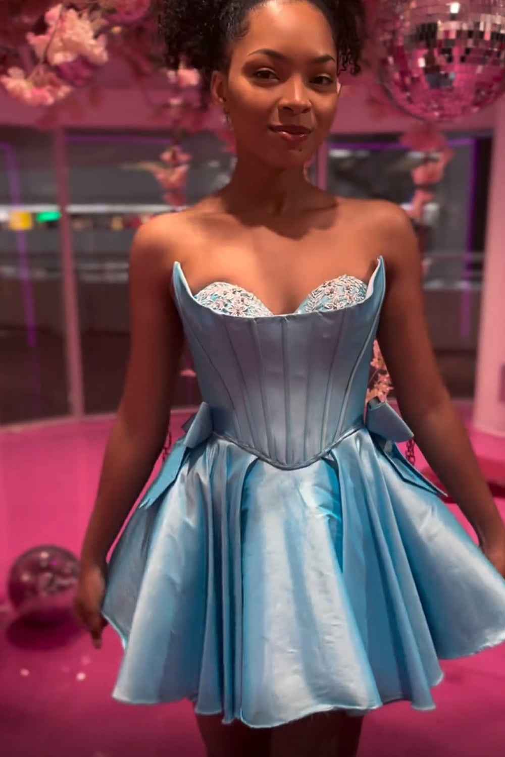 Sparkly Pink Corset Sweetheart A Line Short Homecoming Dress Bmbride