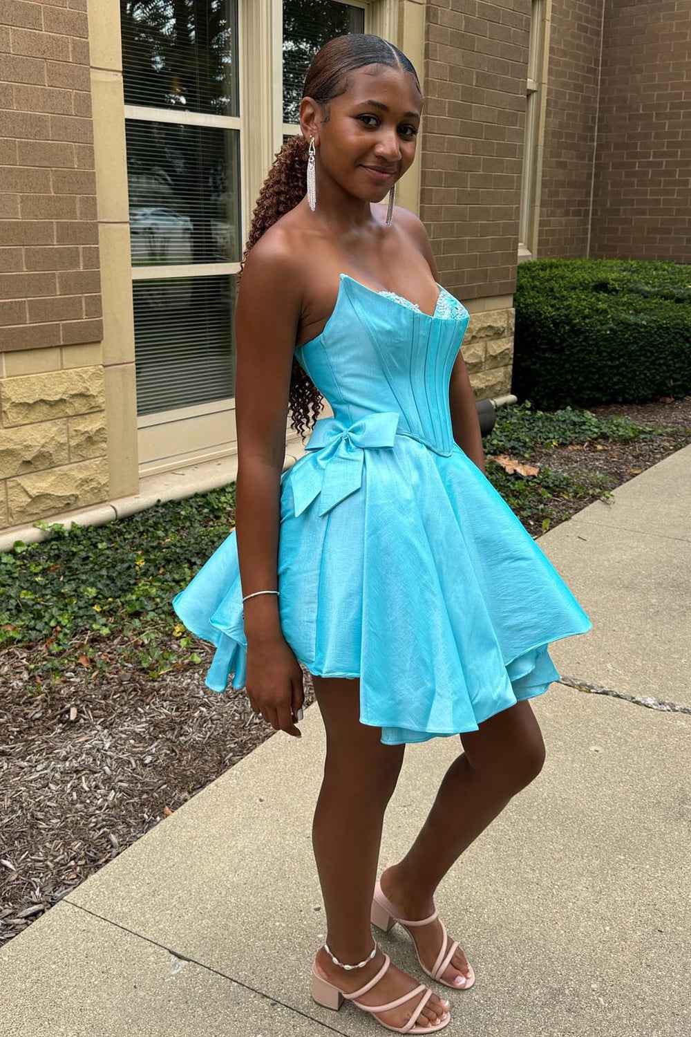 Sparkly Pink Corset Sweetheart A Line Short Homecoming Dress Bmbride