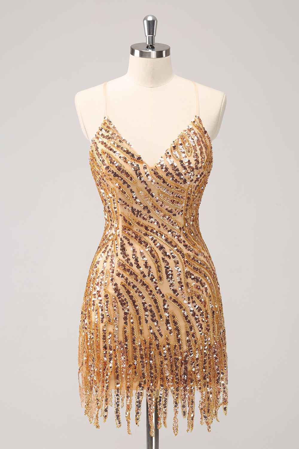 Sparkly Hot Pink Spaghetti Straps Sequins  Bodycon Short Homecoming Dress with Fringe
