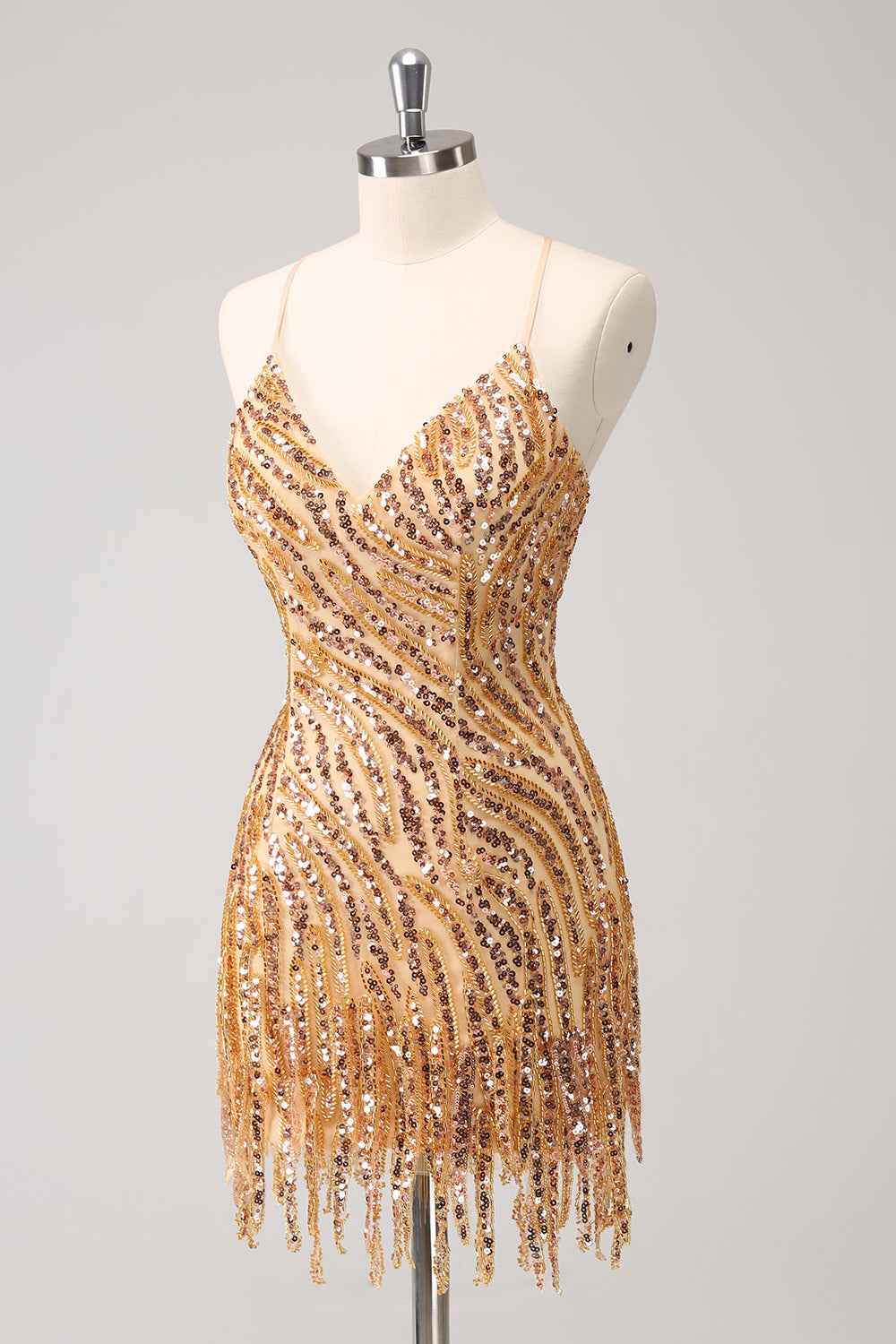 Sparkly Hot Pink Spaghetti Straps Sequins  Bodycon Short Homecoming Dress with Fringe