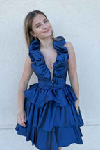 Red A Line Ruffled Short Homecoming Dress Bmbride