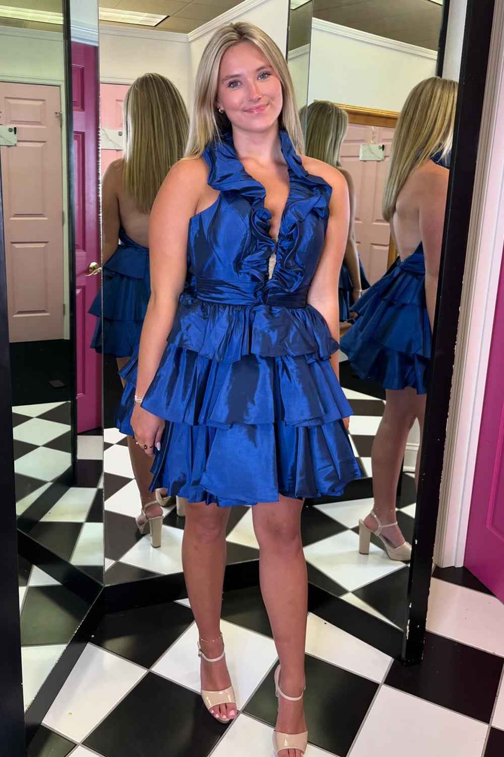 Red A Line Ruffled Short Homecoming Dress Bmbride