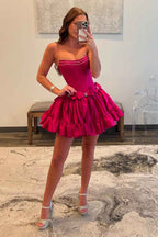 Fluffy Pink Corset Sweetheart A Line Short Homecoming Dress With Bow