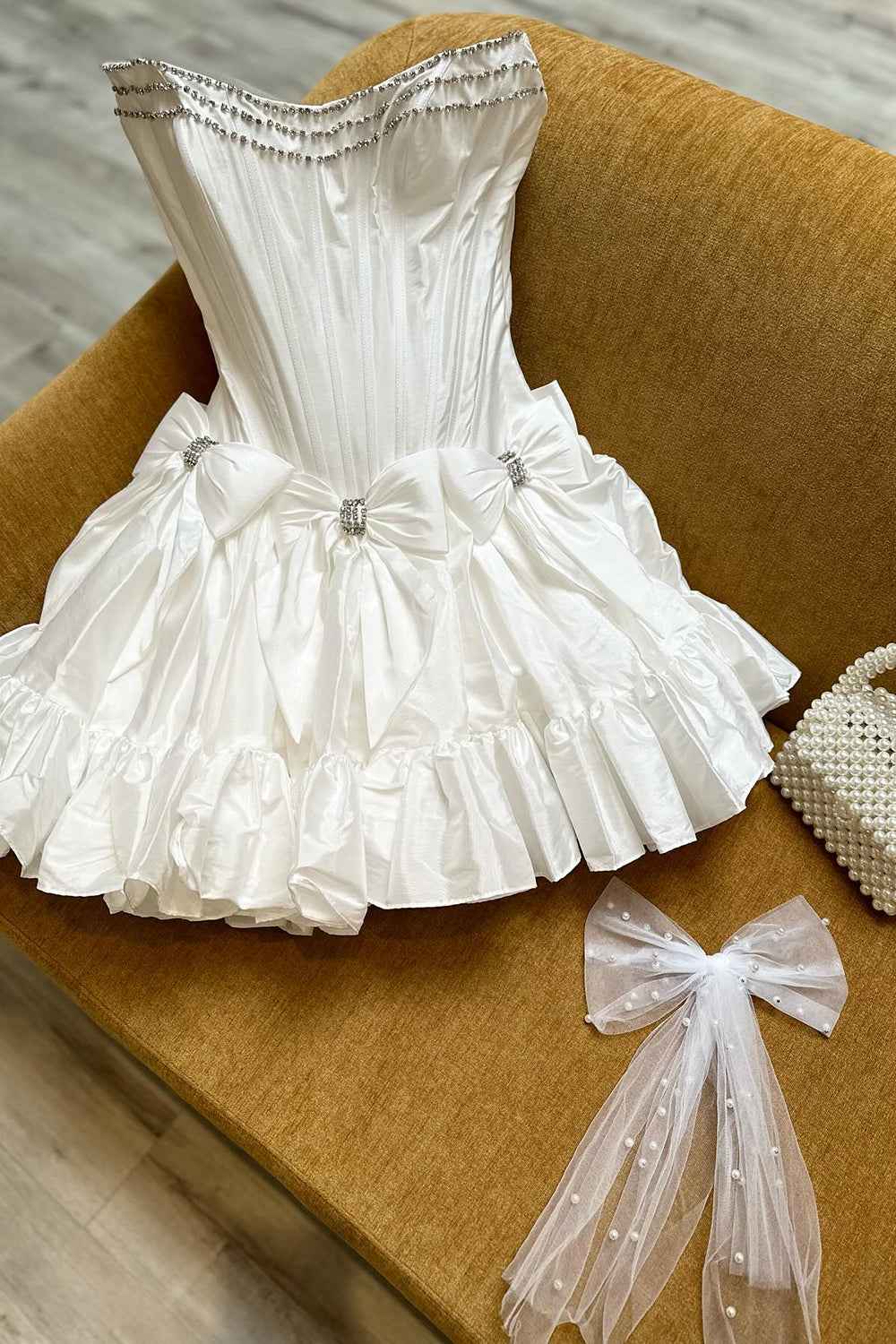 A Line Red Strapless Corset Short Homecoming Dress With Bows