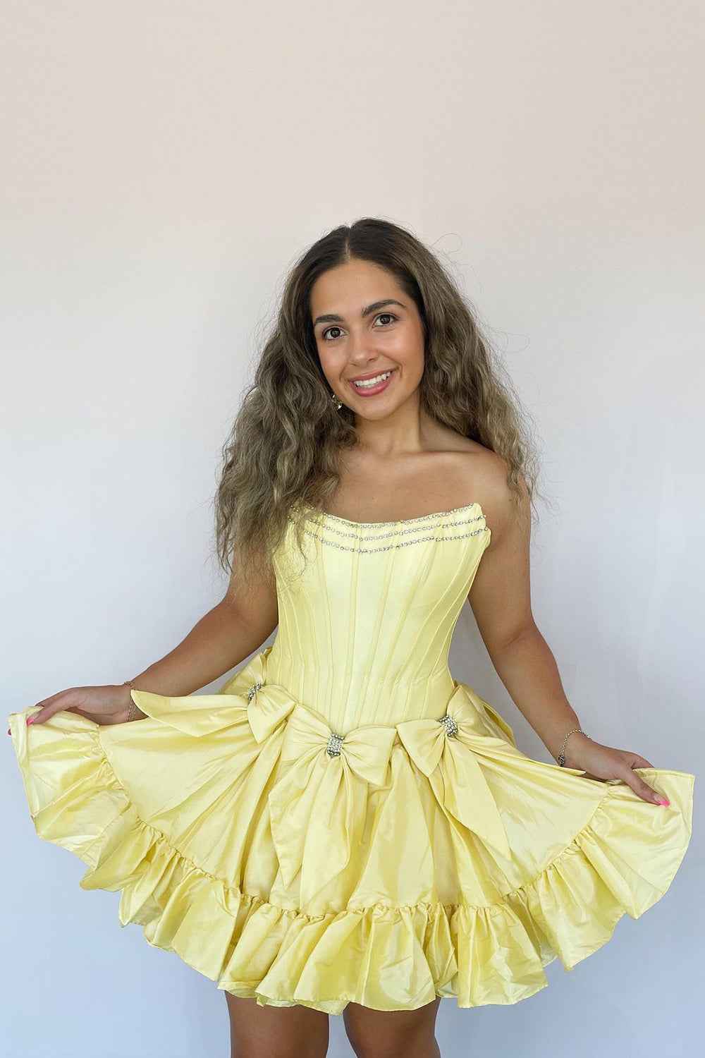 Black Corset Strapless A Line Short Homecoming Dress With Bows