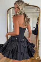 Black Corset Strapless A Line Short Homecoming Dress With Bows
