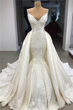 Detachable Skirt Spaghetti Strap Mermaid Wedding Dress with Ruffle Appliques BM bride