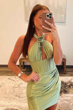 Green Corset Halter Tight Short Homecoming Dress Bmbride