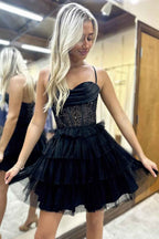Sparkly Peacock Blue Corset Ruffled Short Homecoming Dress Bmbride