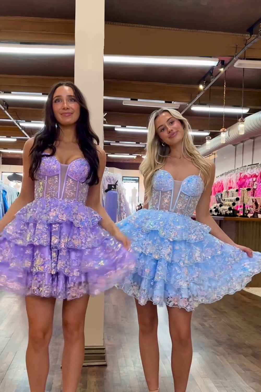 Sparkly Blue Corset Ruffled Sequins Short Homecoming Dress Bmbride