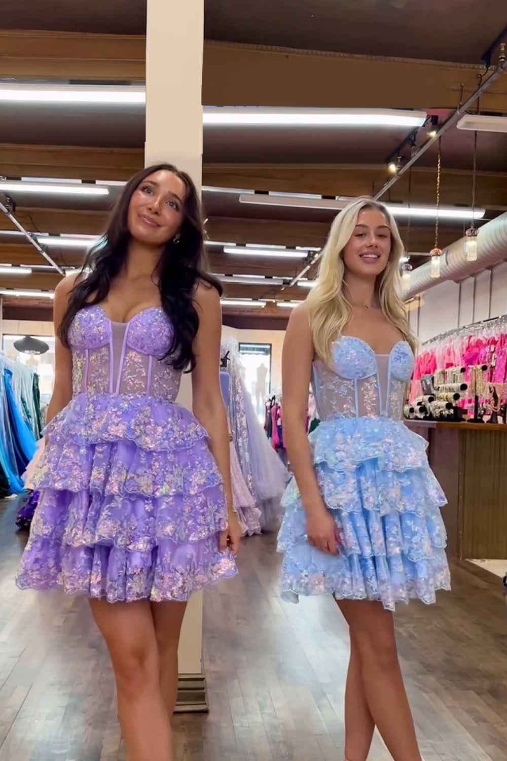 Sparkly Blue Corset Ruffled Sequins Short Homecoming Dress Bmbride
