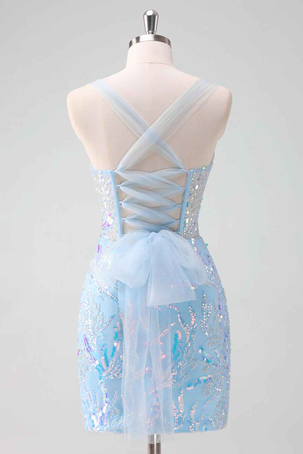 Sparkly Light Blue Sequins Corset Tight Short Homecoming Dress Bmbride