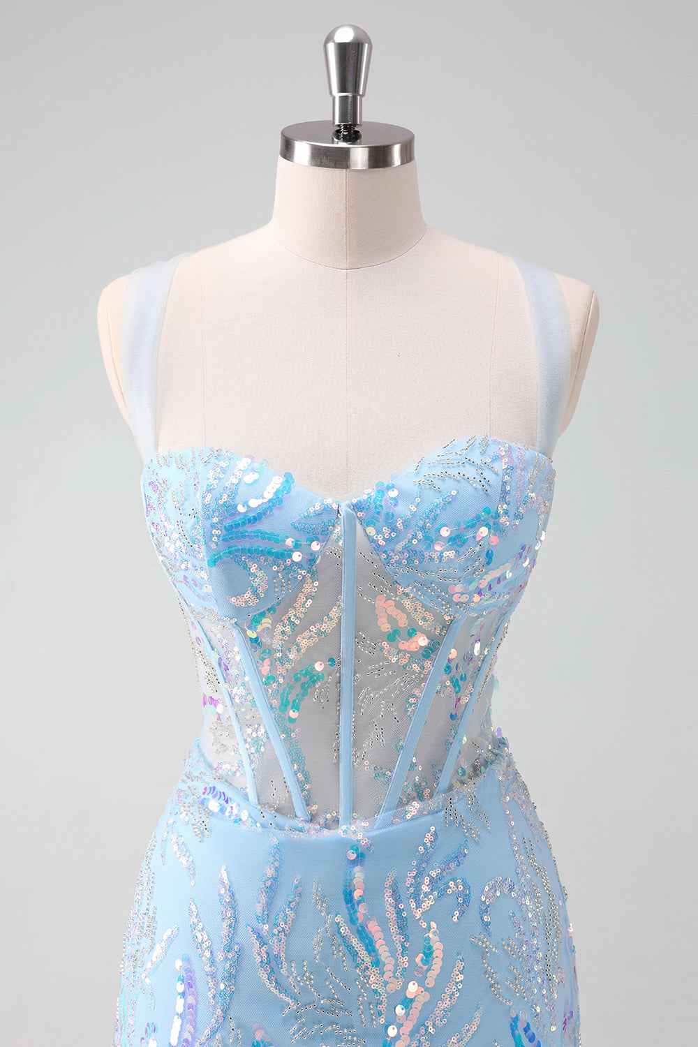 Sparkly Light Blue Sequins Corset Tight Short Homecoming Dress Bmbride