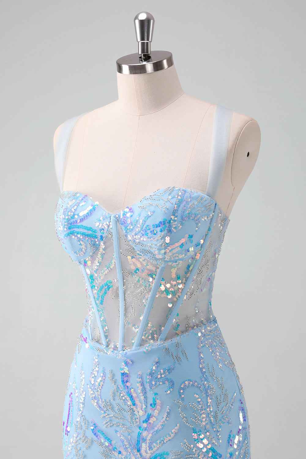 Sparkly Light Blue Sequins Corset Tight Short Homecoming Dress Bmbride