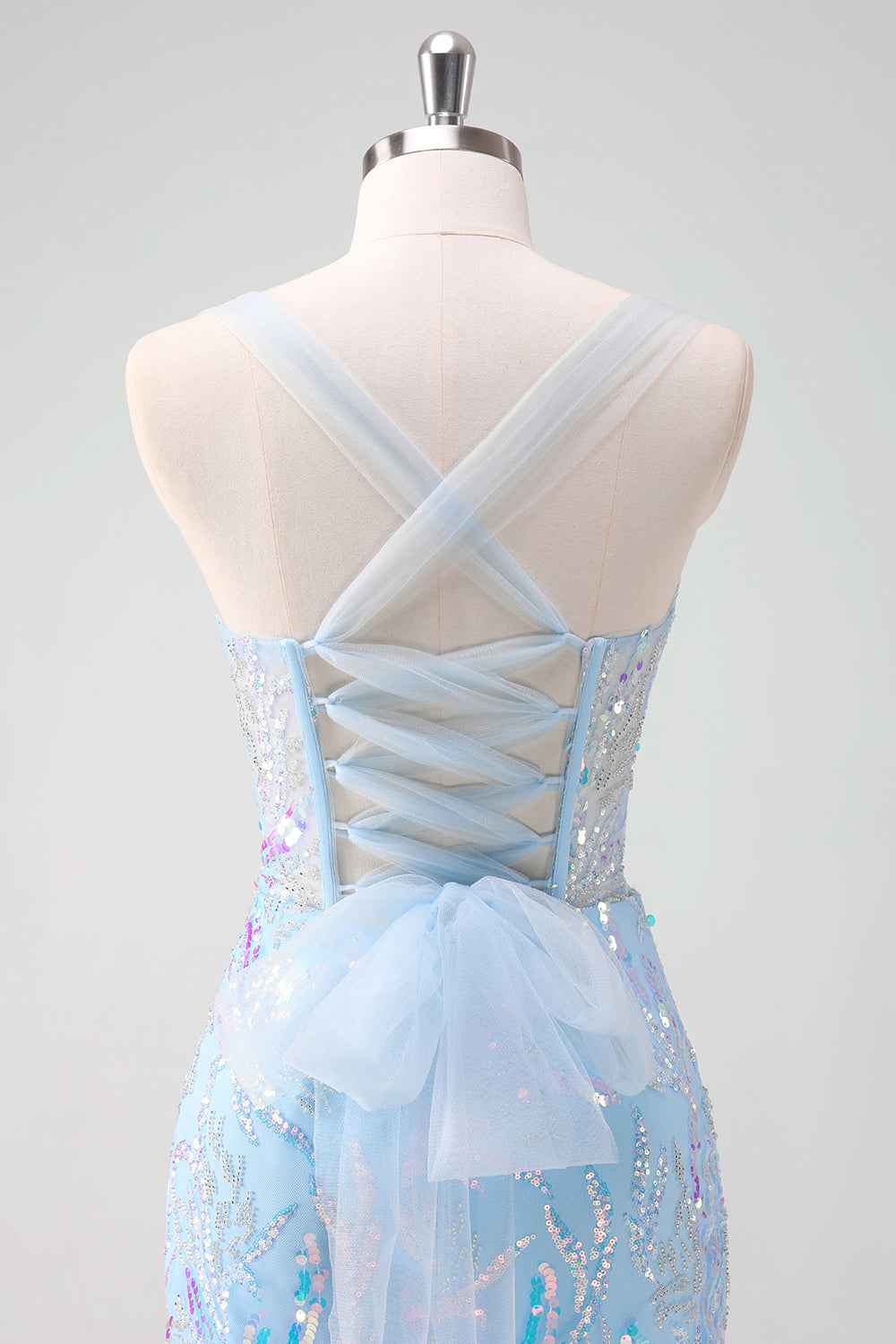 Sparkly Light Blue Sequins Corset Tight Short Homecoming Dress Bmbride