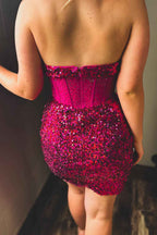 Sparkly Fuchsia Sweetheart Corset Tight Short Homecoming Dress Bmbride