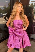 Purple Sweetheart Corset A Line Short Homecoming Dress With Bow Bmbride